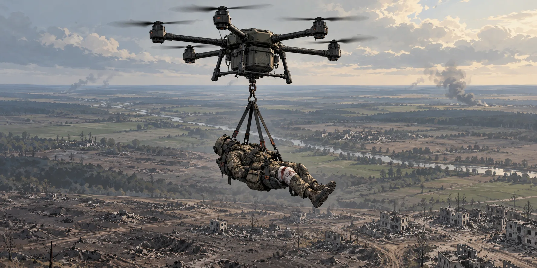 Ukraine Uses Heavy Drone to Lift a Wounded Soldier to Safety
